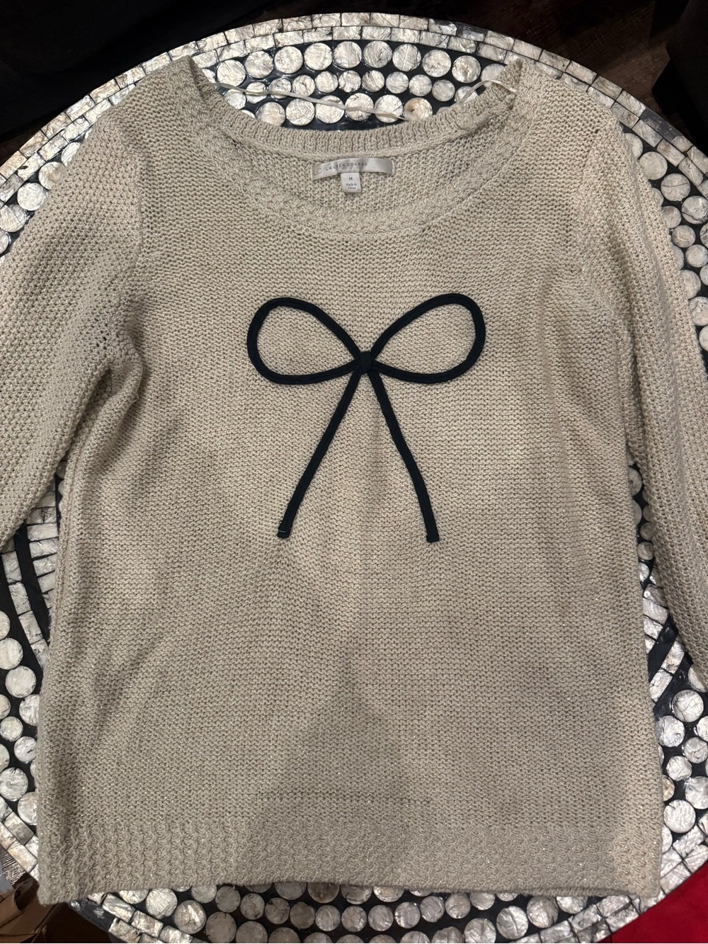 LC Lauren Conrad Cream Crewneck Sweater with Black Bow Accent - Picture 3 of 7